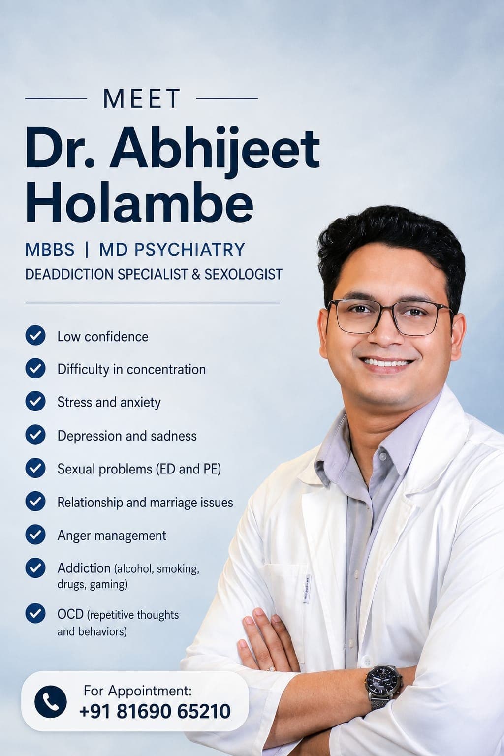 Practice information poster for Dr. Abhijeet Holambe